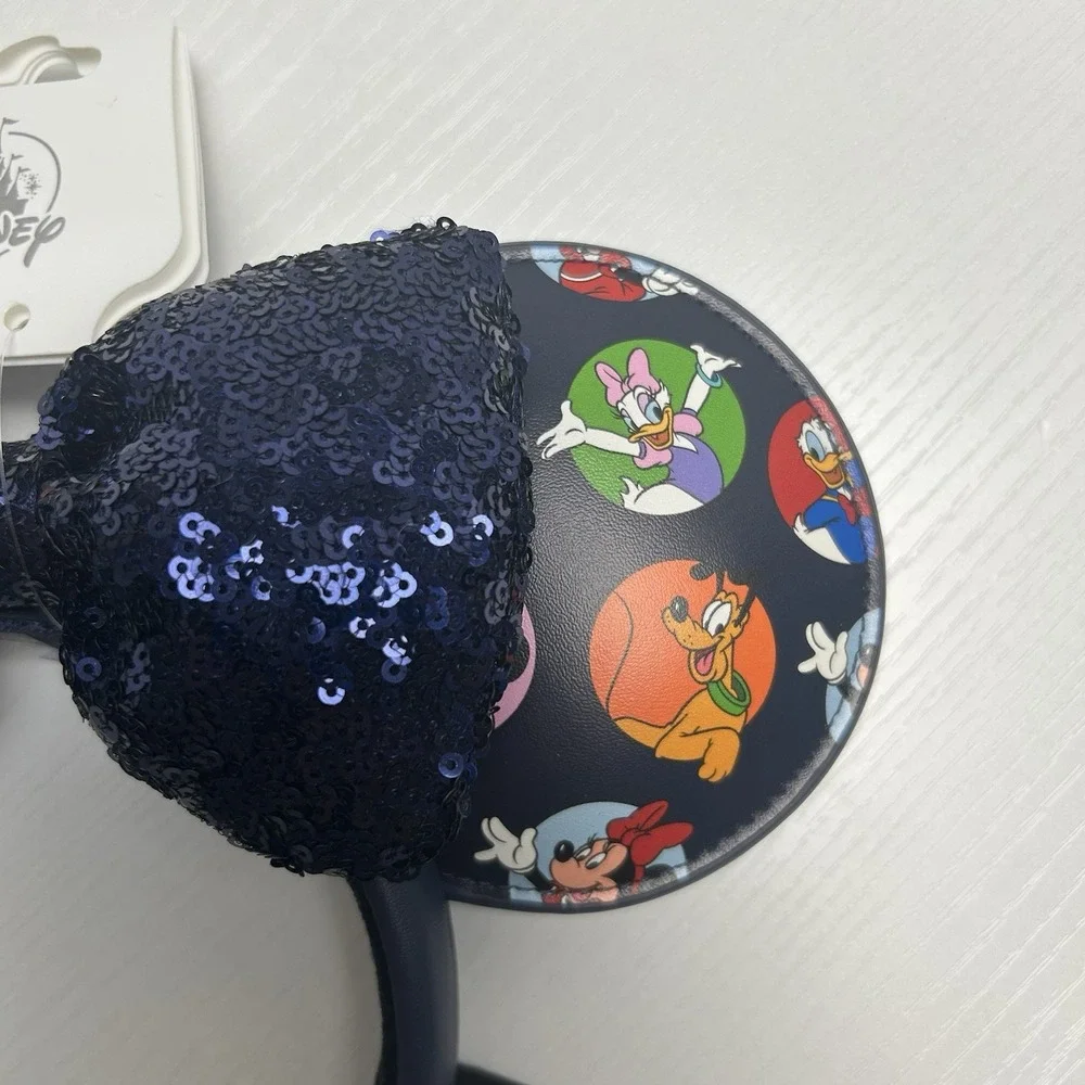 2024 Disney Parks Ears Headband Mickey and Friends Sequined Bow Navy Blue New